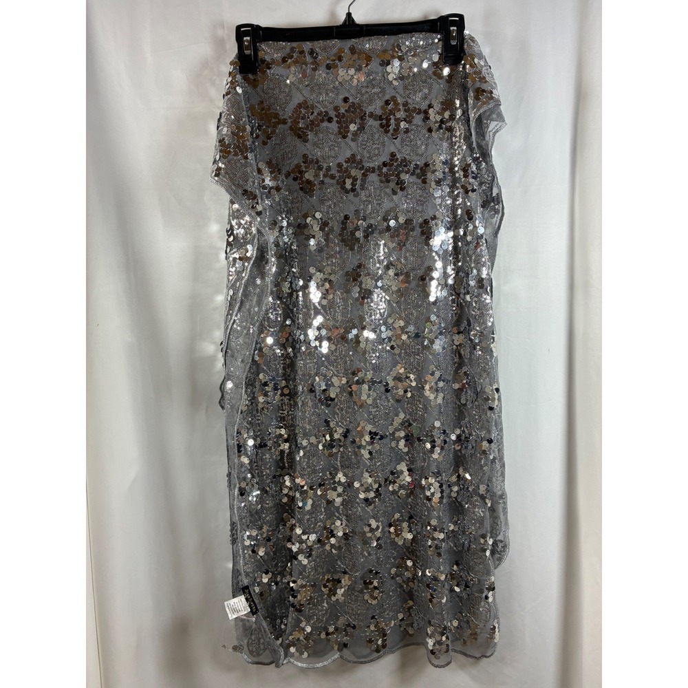 Joan Rivers Silver Sequin Mesh Wrap Scarf Sheer Metallic Evening Shawl A211123